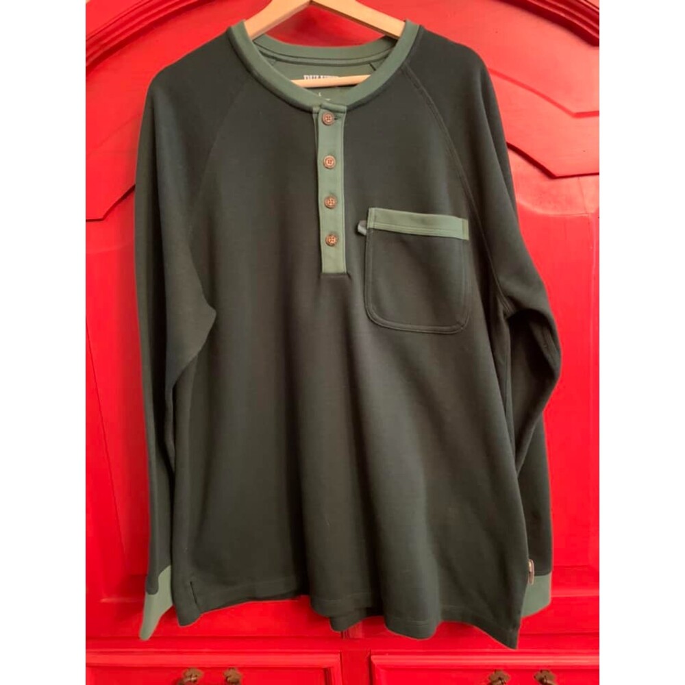 NWOT Deluth Trading Company Green Long Sleeve Button Neck Sweatshirt QUALITY L